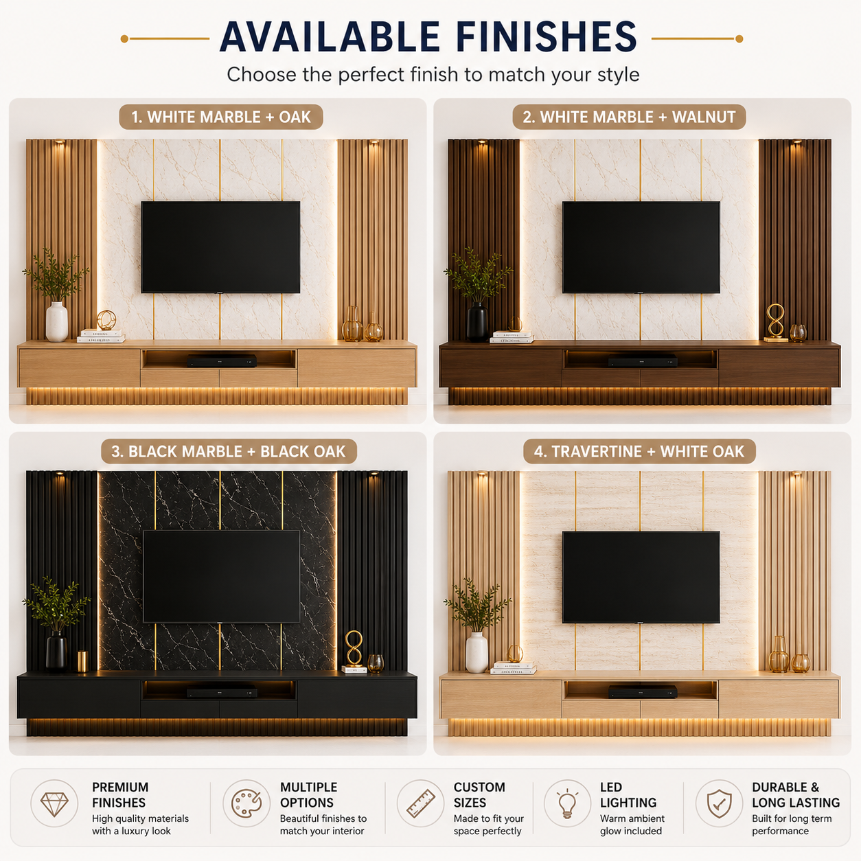 Elegant modern TV feature wall design with flute panel