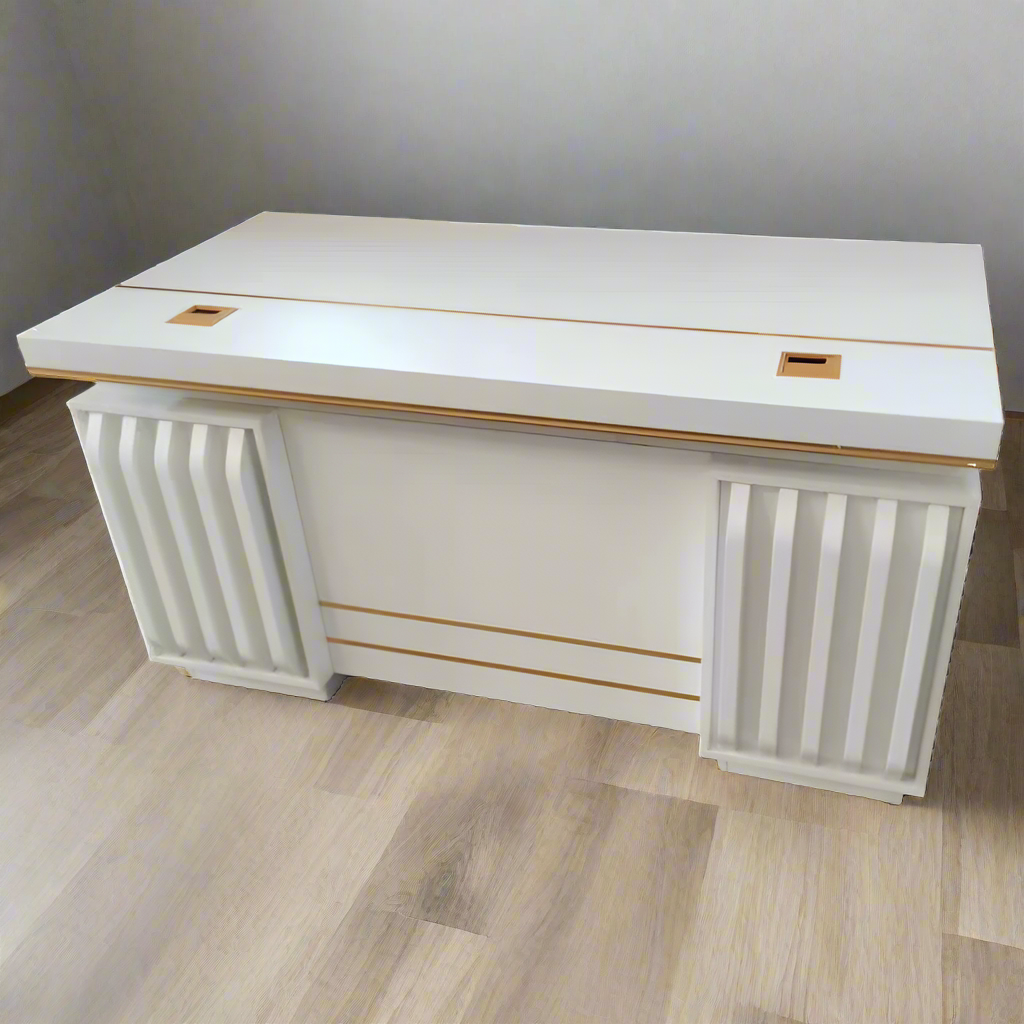 Executive White Office Desk with Gold Accents @ HOG Online marketplace