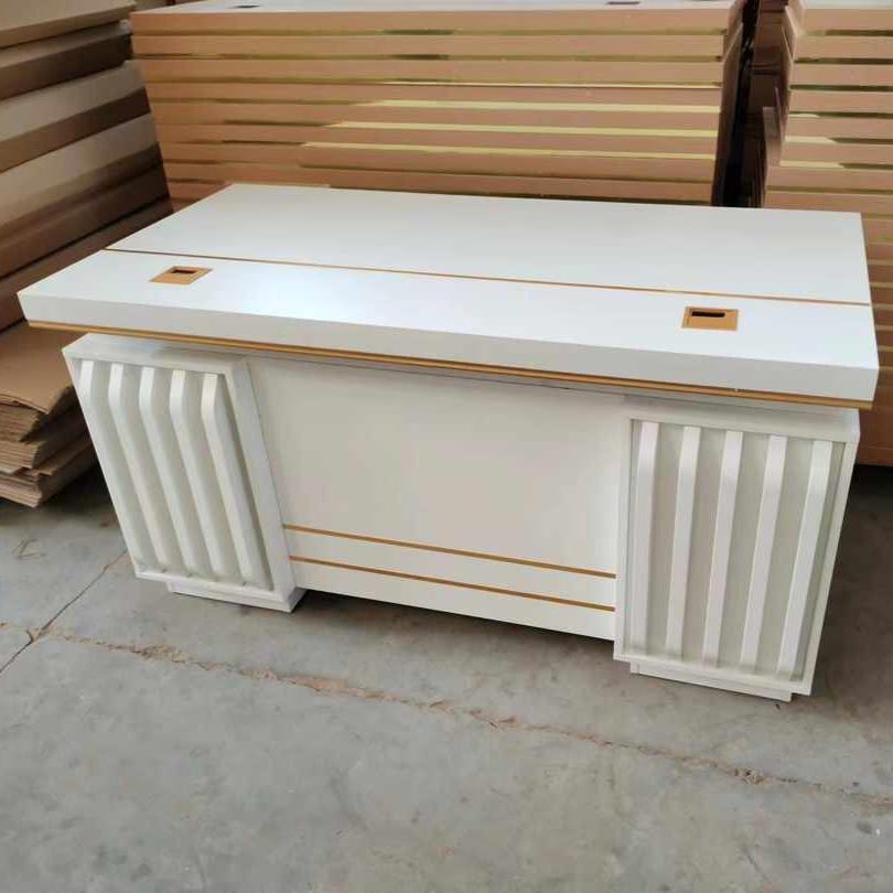 Executive White Office Desk with Gold Accents