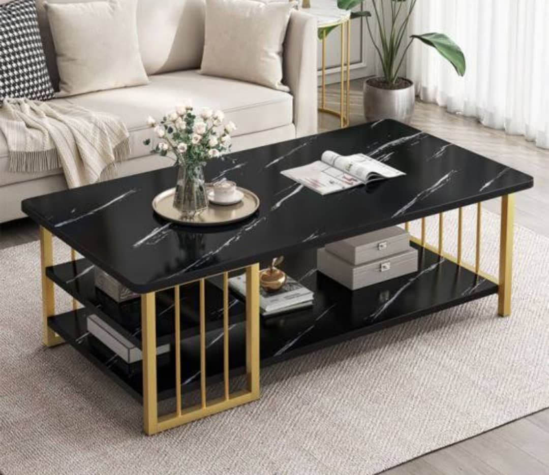 Black Faux Marble Coffee Table with Gold Metal Frame@HOG Online marketplace