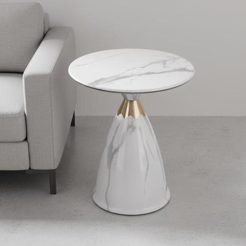 Glossy Marble-Effect Side Table with Sculpted Base @HOG - Home, Office, Garden, Online Marketplace