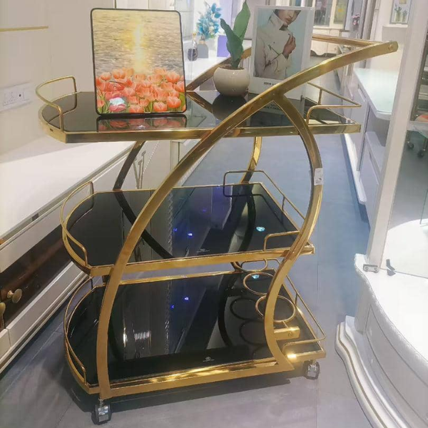 Three-Tier Gold-Tone Serving Bar Cart