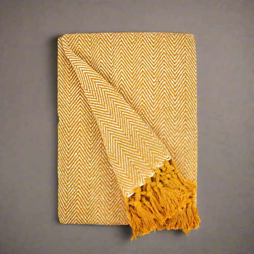 Lifestyle by Emma Barclay Herringbone Throw – Ochre (228x252cm) @HOG - Home Office Garden Online Marketplace