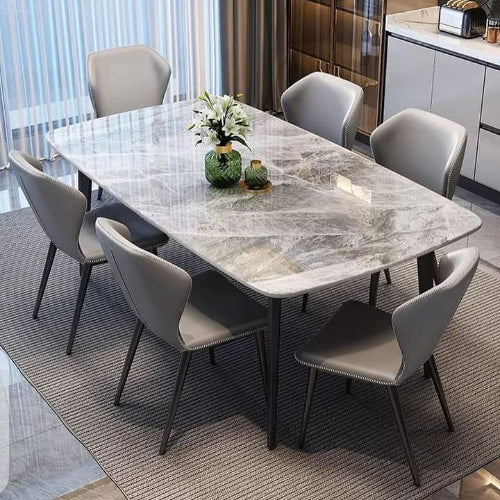 Marble-Finish Rectangular Dining Table Set with Padded Chairs @HOG - Home Office Garden Online Marketplace