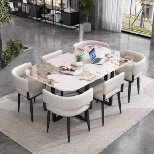 Marble-Finish Rectangular Dining Table Set with Padded Chairs @HOG - Home Office Garden Online Marketplace