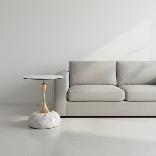 Marble-Top Pedestal Side Table with Gold Stem @HOG - Home, Office, Garden, Online Marketplace