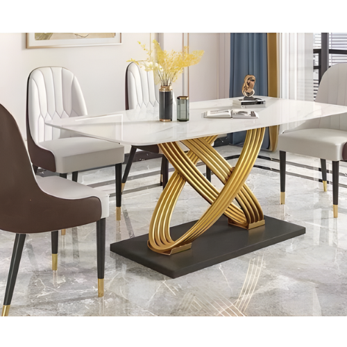 Marble Top Dining Table with Gold X-Base Design @HOG - Home, Office, Garden, Online Marketplace