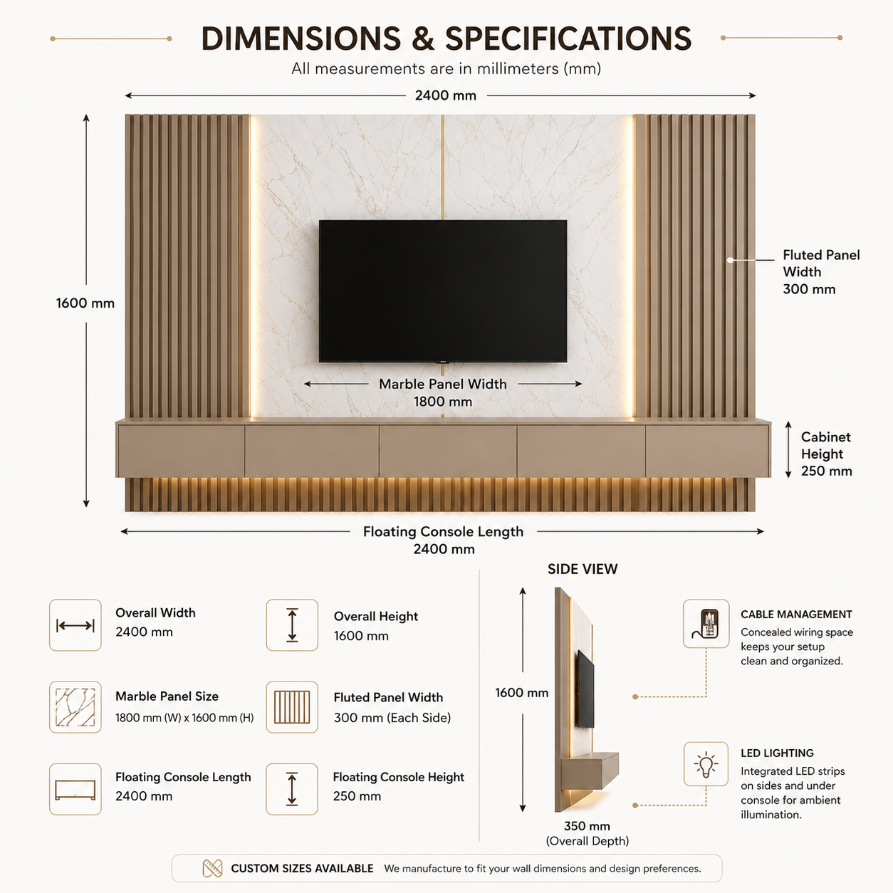 Minimalist modern TV unit flute panel wall