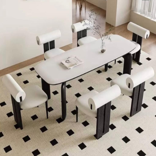 Modern 6-Seater Dining Table Set with Upholstered Bolster-Back Chairs @HOG - Home Office Garden Online Marketplace