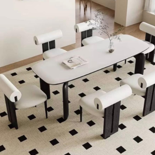 Modern 6-Seater Dining Table Set with Upholstered Bolster-Back Chairs @HOG - Home Office Garden Online Marketplace