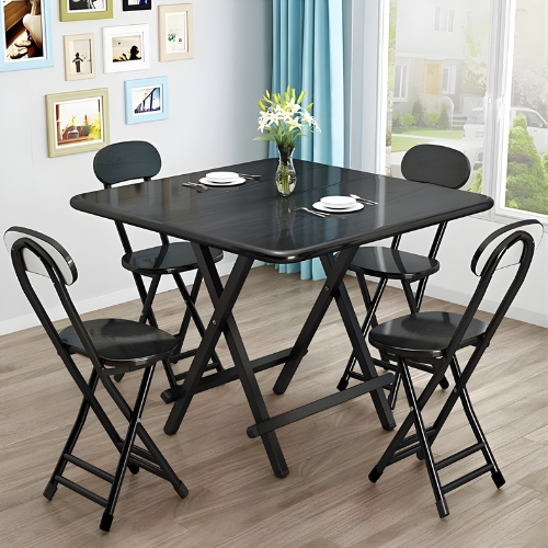 Modern Black Foldable Dining Set (Table + 4 Chairs) @HOG - Home, Office, Online Marketplace