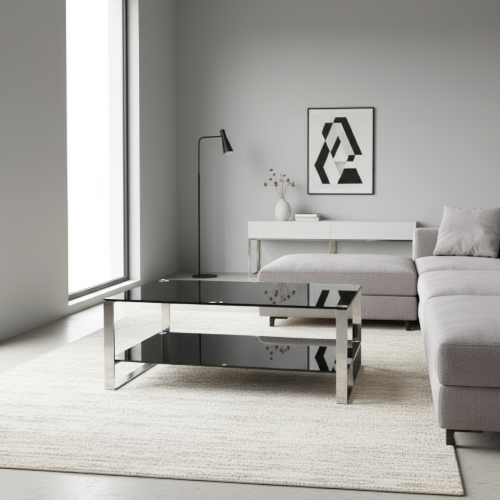 Modern Black Glass Coffee Table with Chrome Frame @HOG - Home, Office, Garden, Online Marketplace
