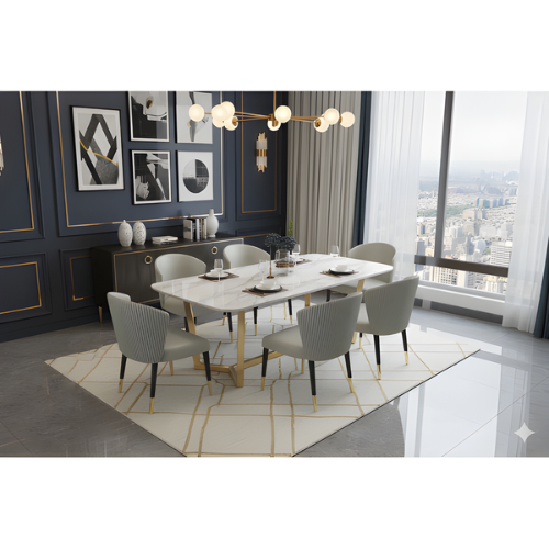 Modern Marble Dining Table & Upholstered Chair Set @HOG - Home, Office, Garden, Online Marketplace
