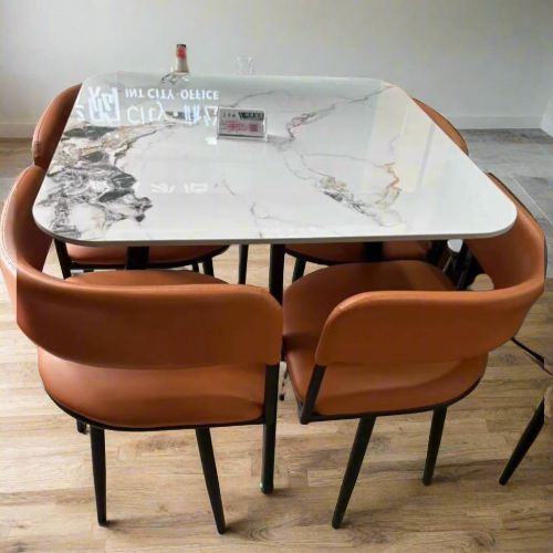 Modern Marble-Top Dining Table with Leather Chairs @HOG - Home Office Garden Online Marketplace