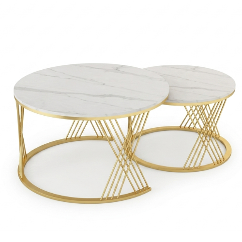 Modern Round Nesting Coffee Table Set with Marble Top and Metal Base @HOG - Home, Office, Garden, Online Marketplace
