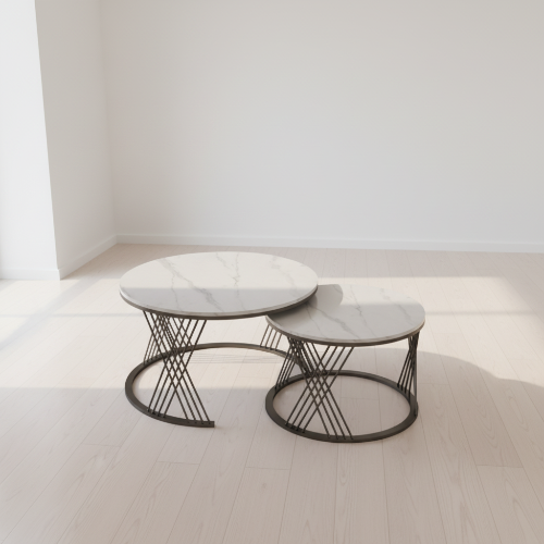 Modern Round Nesting Coffee Table Set with Marble Top and Metal Frame @HOG - Home, Office, Garden, Online Marketplace
