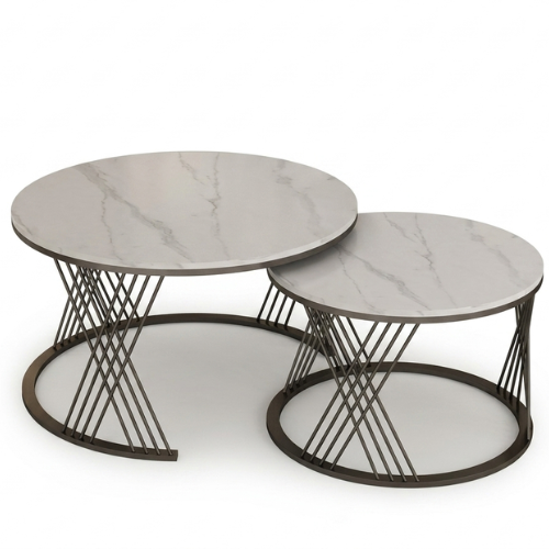 Modern Round Nesting Coffee Table Set with Marble Top and Metal Frame @HOG - Home, Office, Garden, Online Marketplace
