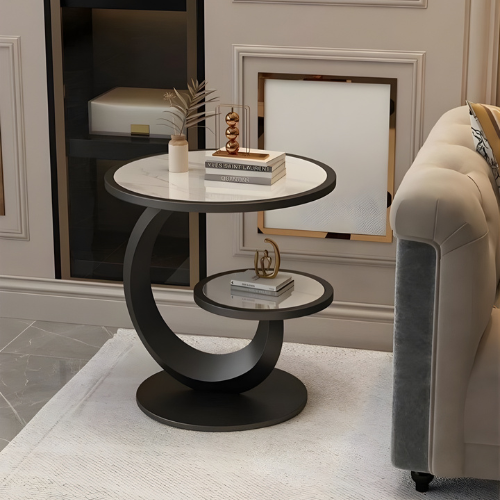 Modern Two-Tier Round Side Table with Sculptural Base @HOG - Home, Office, Garden, Online Marketplace