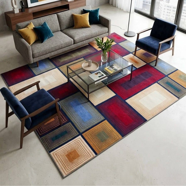 Multicolour Rectangular Geometric Area Rug @HOG - Home, Office, Garden, Online Marketplace