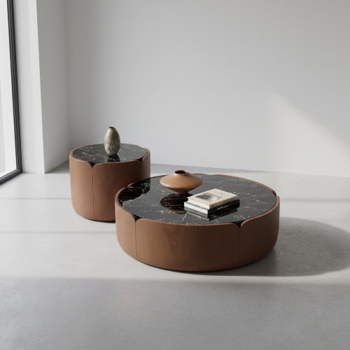 Nested Round Coffee Table Set with Marble and Wood Finish @HOG - Home, Office, Garden, Online Marketplace