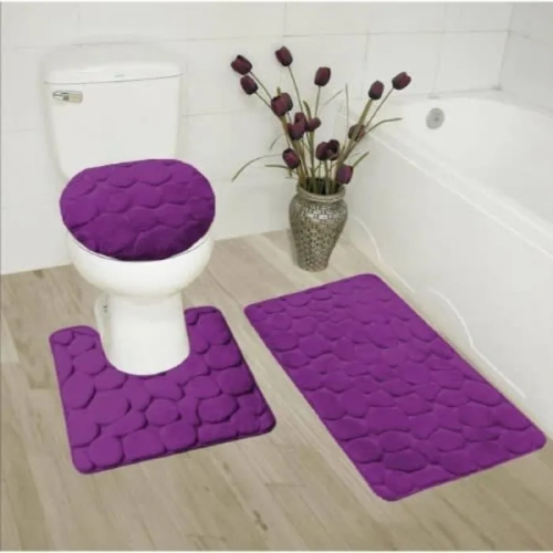 3 In 1 Toilet Floor Mat + Pedestal Rug + Toilet Lid Cover - Grey Home Office Garden | HOG-Home Office Garden | online marketplace