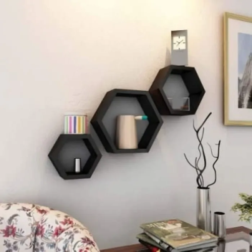 Decorative Hexagon Wooden Floating Wall ShelvesHome Office Garden | HOG-Home Office Garden | HOG-Home Office Garden 