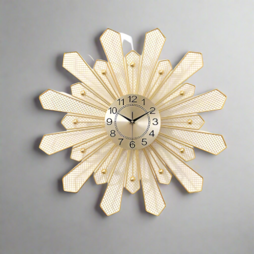 Golden Sunburst Wall Clock with Mesh Detailing. Home Office Garden | HOG-HomeOfficeGarden | online marketplace