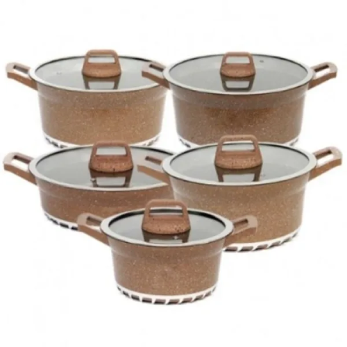 Dessini Regina Marble Non Stick Cookware Set - Brown -10pcs. Home Office Garden | HOG-HomeOfficeGarden | online marketplace