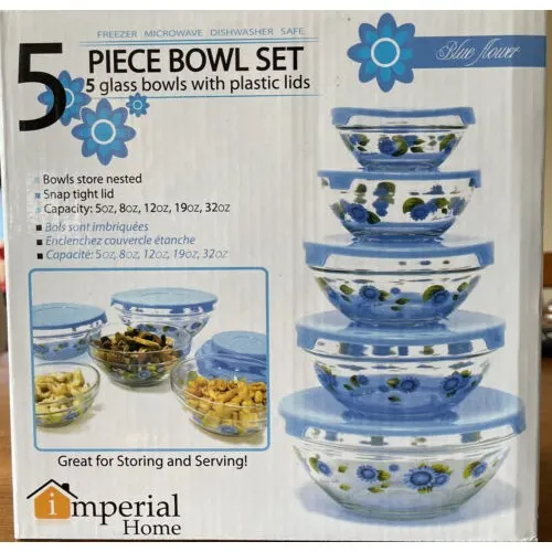 Imperial Home Blue Flowers Glass Bowl Set - 5 PieceHome Office Garden | HOG-Home Office Garden | HOG-Home Office Garden