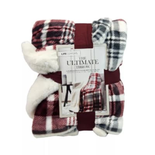 Life Comfort Ultimate Sherpa Faux Fur Throw - Red Plaid - 60'' X 70''. Home Office Garden | HOG-HomeOfficeGarden | online marketplace