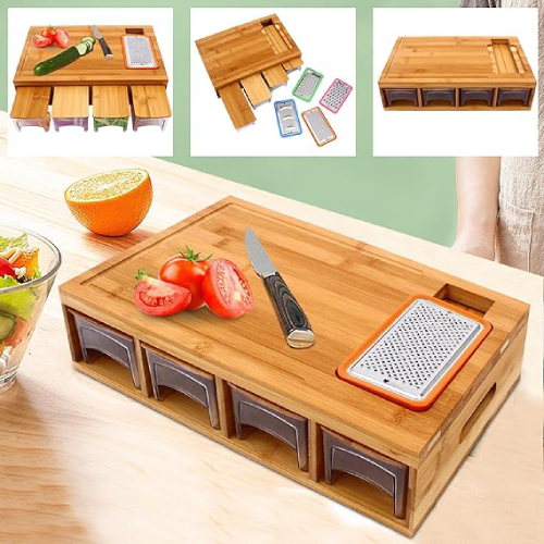 Eco Friendly Bamboo Cutting Board With 4 Acrylic Drawers