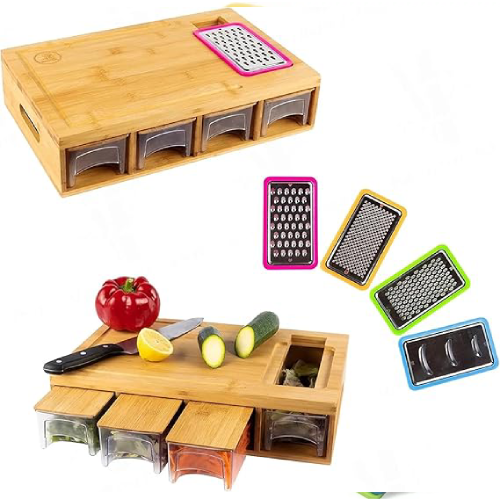 Eco Friendly Bamboo Cutting Board With 4 Acrylic Drawers