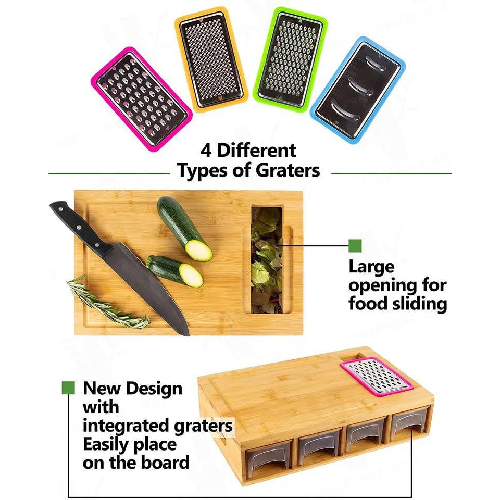 Eco Friendly Bamboo Cutting Board With 4 Acrylic Drawers