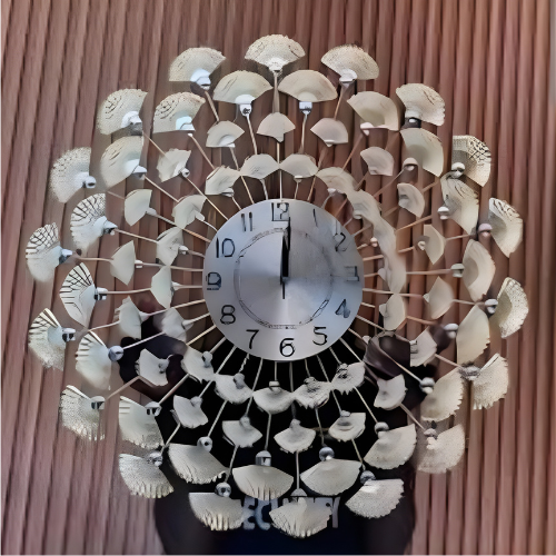 Ornamental Radial Wall Clock with Fan-Shaped Metallic Design @HOG - Home, Office, Online Marketplace