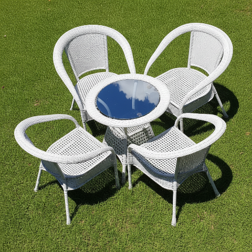 Tebur Rattan Patio na Waje + 4 Kujeru