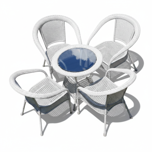 Tebur Rattan Patio na Waje + 4 Kujeru