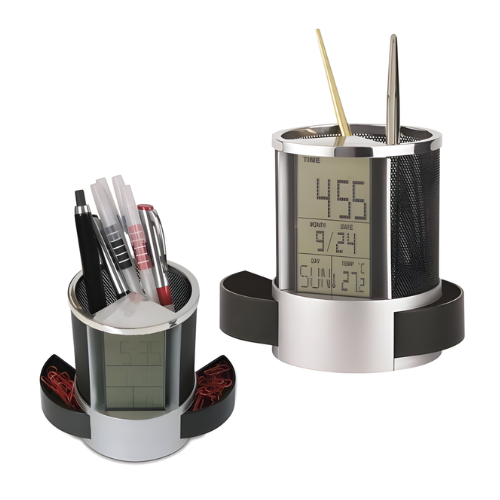 Pen & Pencil Holder Organizer with LCD Digital Clock, Temperature & Calendar @HOG - Home, Office, Garden, Online Marketplace