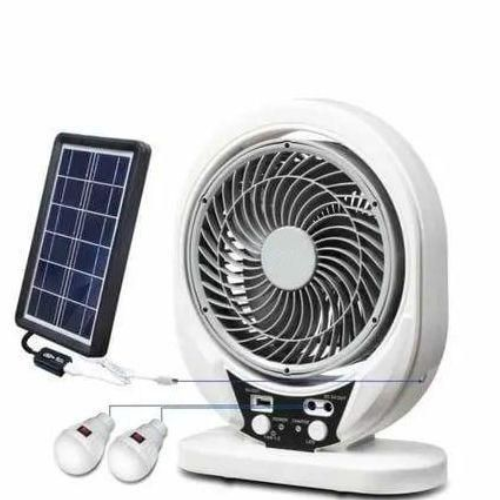 Portable Rechargeable Fan with 6W Solar Panel and 2 Bulbs @HOG - Home, Office, Garden, Online Marketplace
