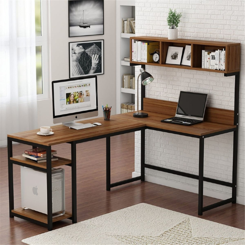 Modern L-Shaped Office Desk with Shelf Storage
