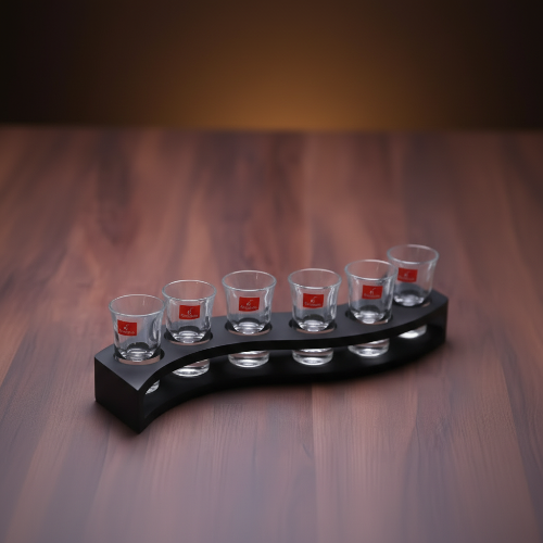 6 Hole Tequila Shot Rack Holder With 6 Glass Cups