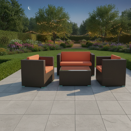 Rattan 5-Piece Cushioned Patio Furniture Set
