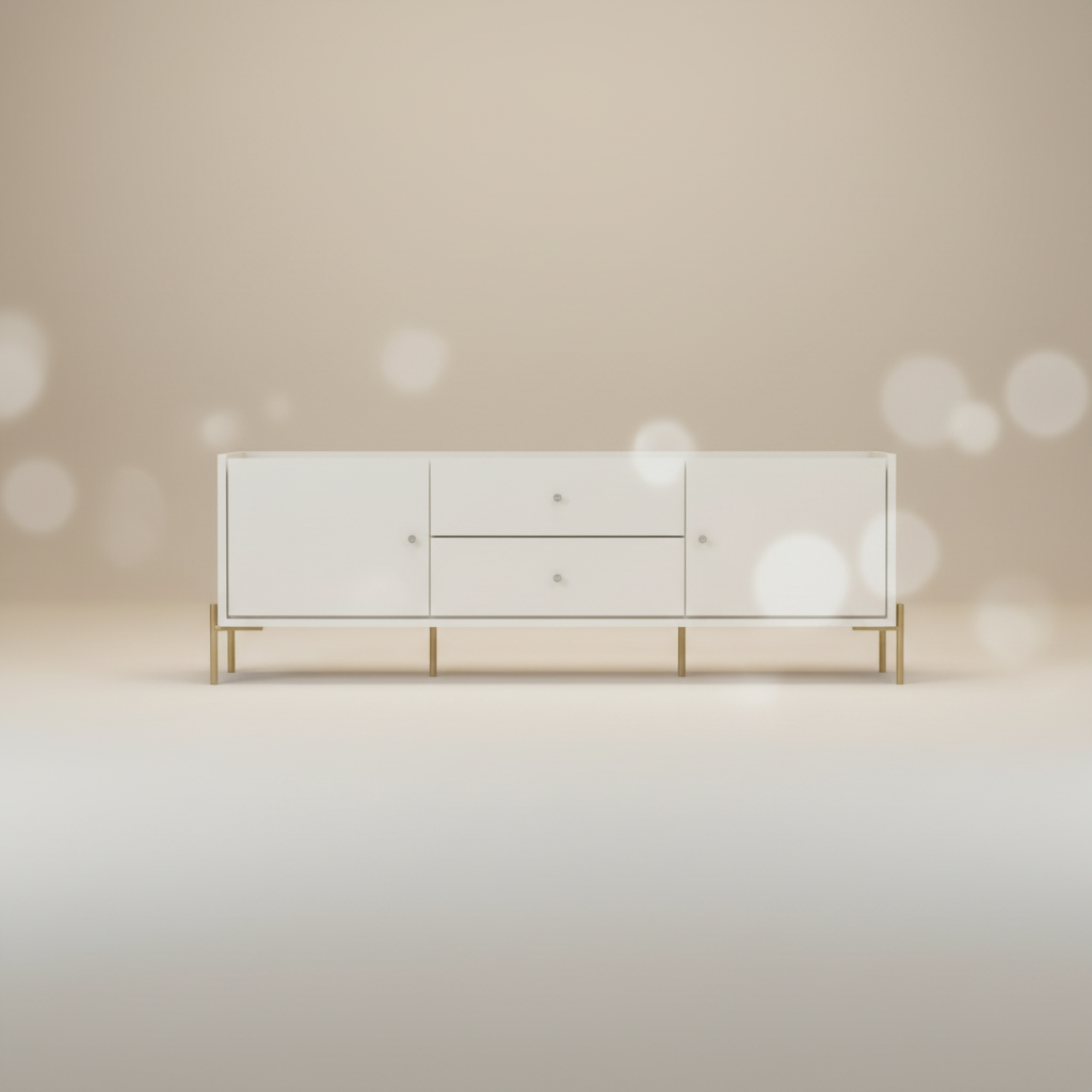 Provincia Jasper TV Stand 2.20m (Off White Matte/Gold)