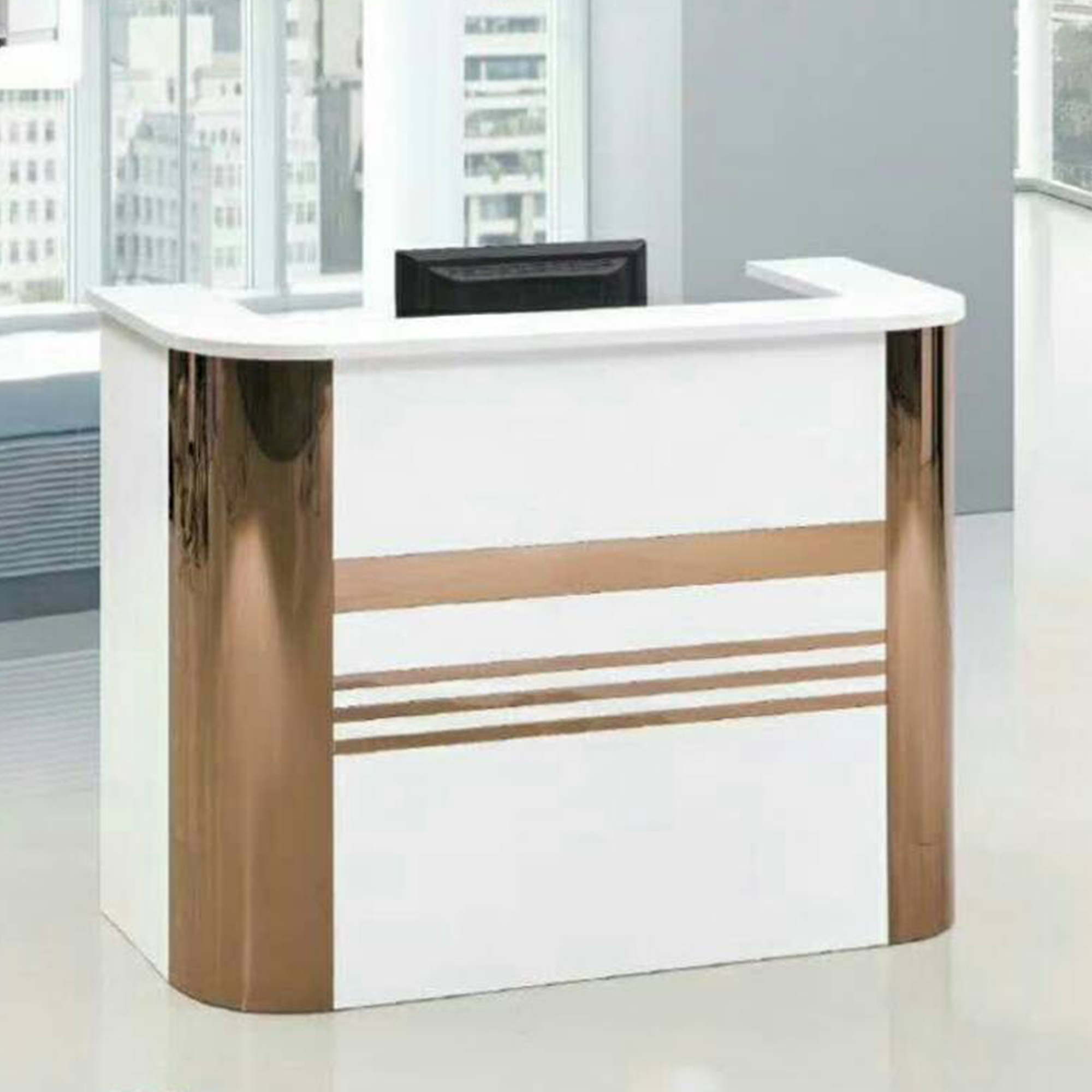 White Reception Desk With Gold Features Home Office Garden | HOG-Home Office Garden | HOG-Home Office Garden
