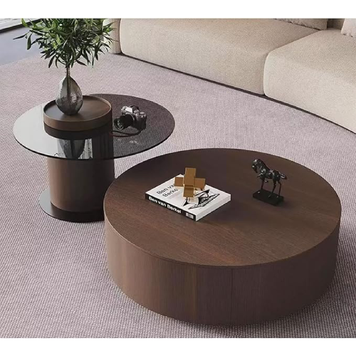 Round Coffee Table with Funky Side Table Tempered Glass Tabletop @HOG - Home Office Garden Online Marketplace