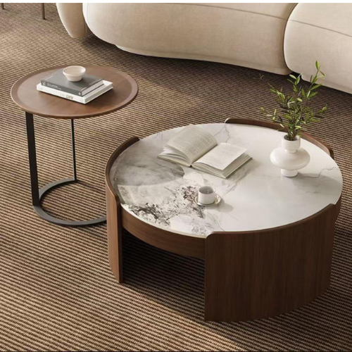 Round Marble-Top Coffee Table with Wooden Base @HOG - Home, Office, Garden, Online Marketplace