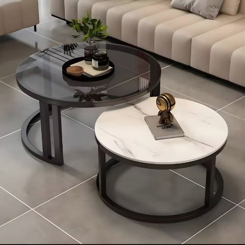 Round Twin Coffee Tables – Glossy Black & Marble White @HOG - Home, Office, Garden, Online Marketplace