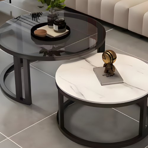 Round Twin Coffee Tables – Glossy Black & Marble White @HOG - Home, Office, Garden, Online Marketplace