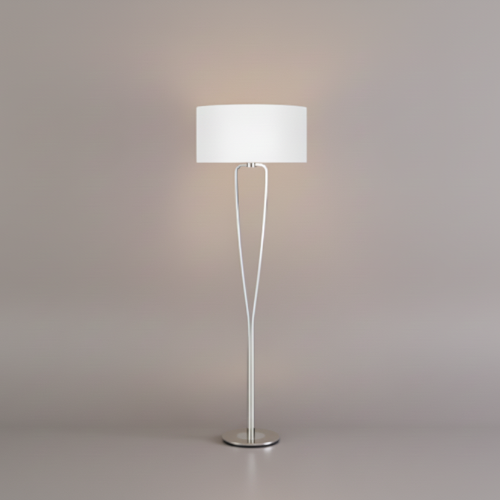 Silver Modern Floor Lamp with White Fabric Drum Shade @HOG - Home, Office, Online Marketplace