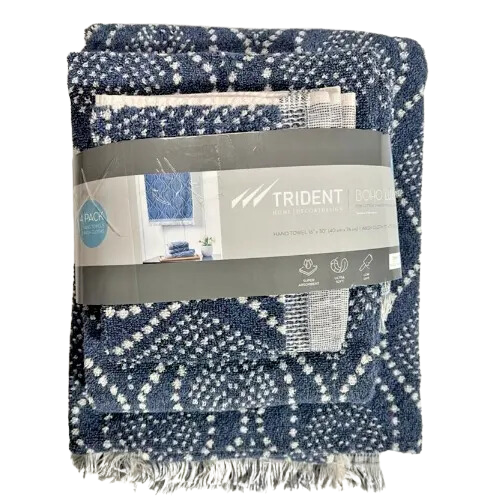 Trident Boho Hand Towel And Wash Cloth - Fringe Towel Set - Blue. Home Office Garden | HOG-HomeOfficeGarden | online marketplace