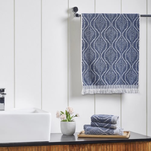 Trident Boho Hand Towel And Wash Cloth - Fringe Towel Set - Blue. Home Office Garden | HOG-HomeOfficeGarden | online marketplace